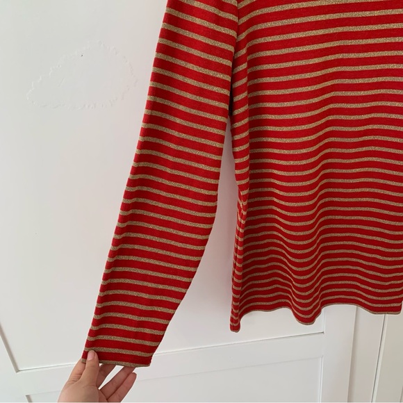 Boden Red Gold Metalic Stripes Long Sleeve Top Size 18 - Picture 3 of 9
